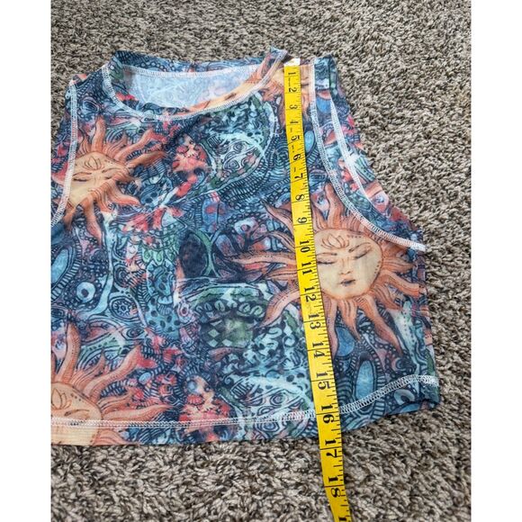 Y2k Sheer Mesh Celestial Sun Tank Top Womens Sz L Abstract Rave Artsy - Picture 6 of 6